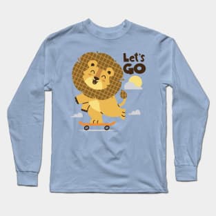 Cute lion playing skateboard Long Sleeve T-Shirt